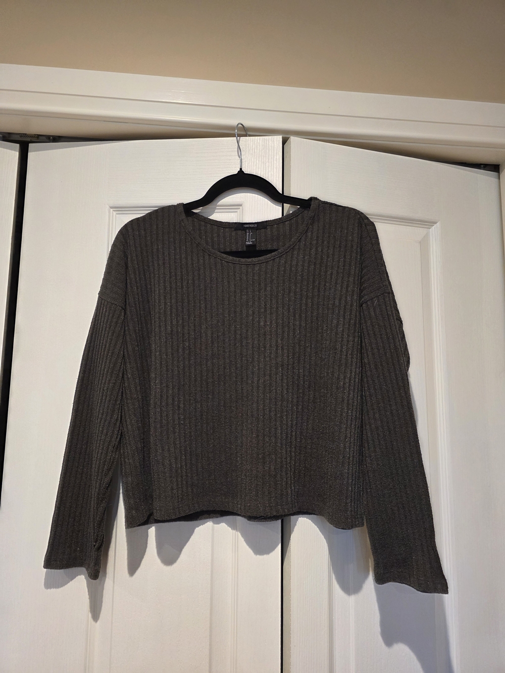 Forever 21 Ribbed Long Sleeve Top - Dark Gray